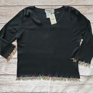 Joseph A. Silk Pull Over Beaded V-Neck Sweater XL